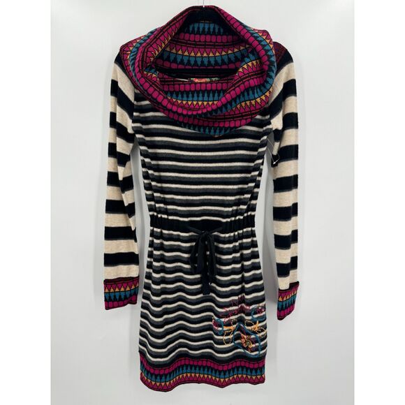 NWOT DESIGUAL Amber Striped Long Sleeve Wool Angora Cowl Neck Mini Dress Size M - Picture 2 of 9